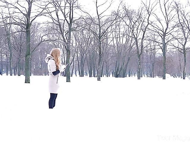 Pale russian teen Red Rock is horny in winter