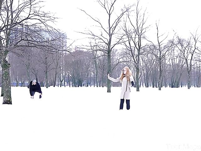 Pale russian teen Red Rock is horny in winter