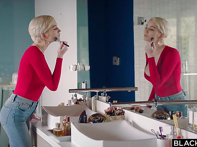 Short hair interracial bikini babe with big titties Skye Blue likes that BBC