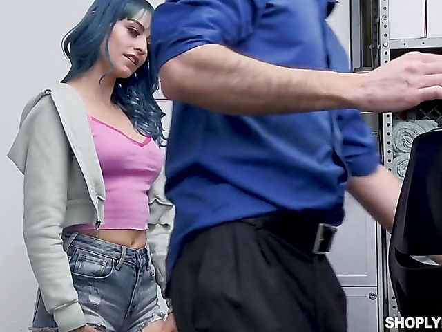 Jewelz Blu - Lustful shoplifter with blue hair and fake tits