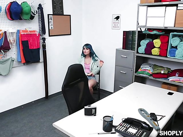 Jewelz Blu - Lustful shoplifter with blue hair and fake tits