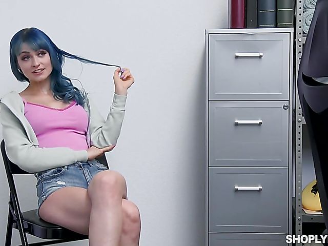 Jewelz Blu - Lustful shoplifter with blue hair and fake tits