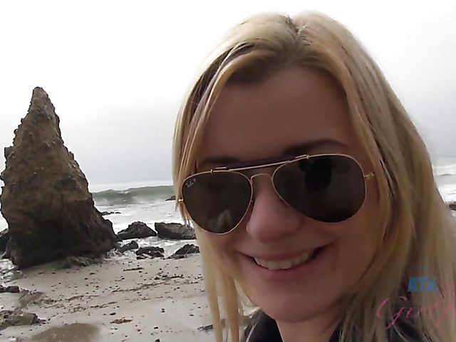 Bikini teen Charlyse Angel shows her titties and slit outdoors