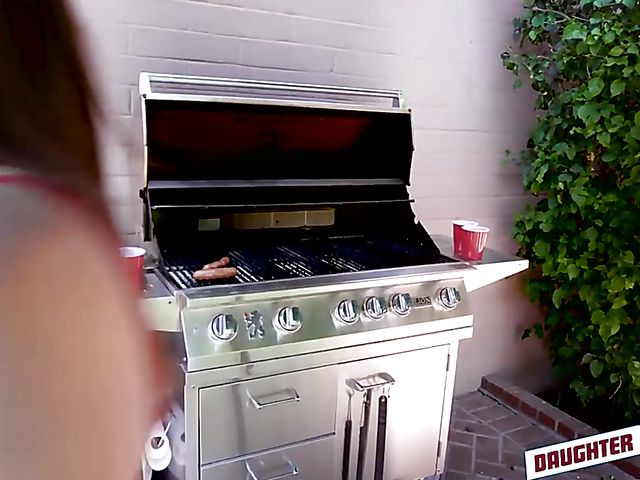 Daughter and dad backyard foursome with Nathalie Knight and Jaycee Starr