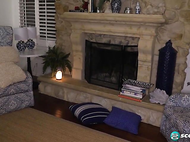 Codi Vore flaunts her huge fat tits and fingers her chubby hairy pussy by the fire