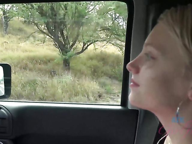 Teen bikini girl Kate Bloom diving and showing her twat in the car