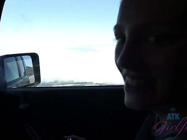 Teen bikini girl Kate Bloom diving and showing her twat in the car