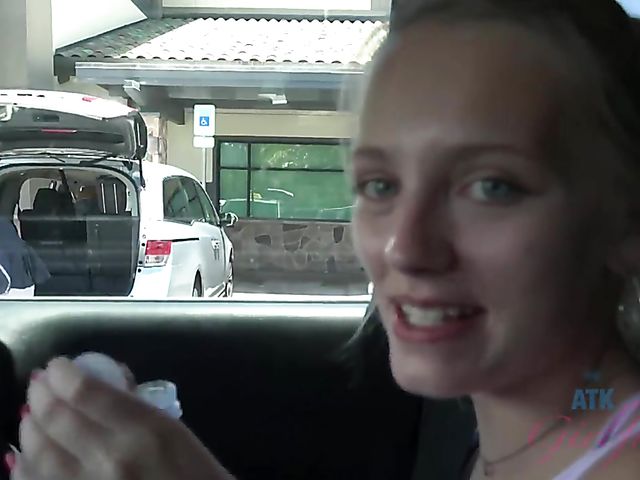 Teen bikini girl Kate Bloom diving and showing her twat in the car