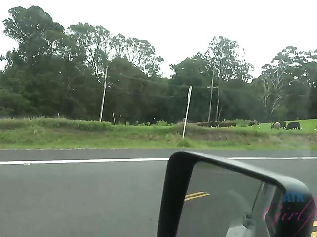 Teen bikini girl Kate Bloom diving and showing her twat in the car