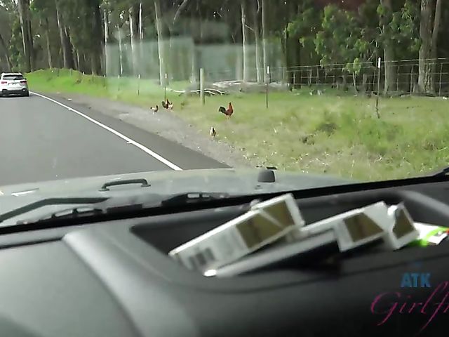 Teen bikini girl Kate Bloom diving and showing her twat in the car