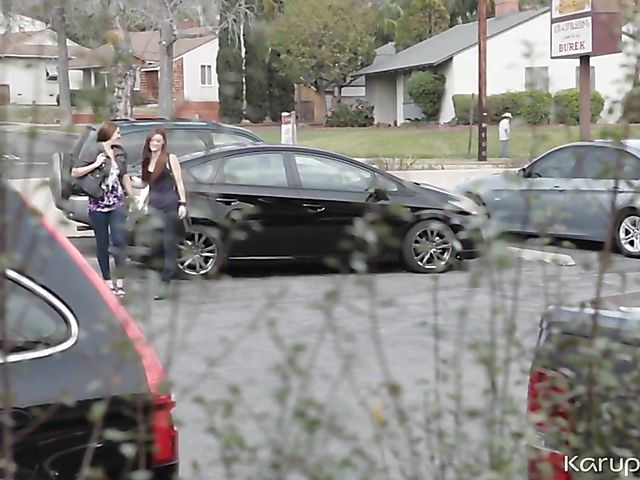 Anna Pierceson, Karlie Montana and Samantha Ryan lesbian 3some in the street at night