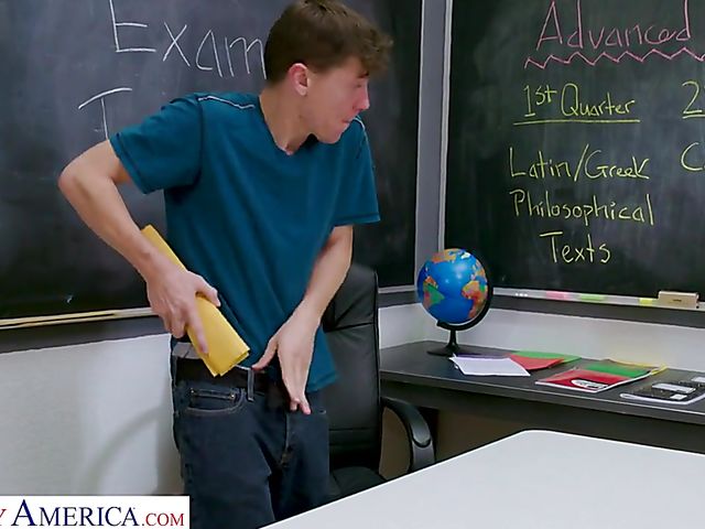 Teacher MILF Claudia Valentine replaces the vibrator with her student's cock