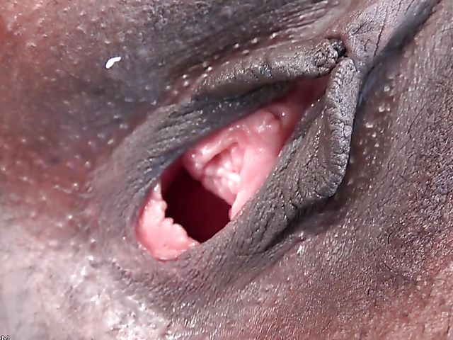 Demi Sutra's black pussy spread for you up close