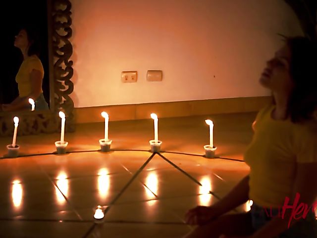 Mona Wales and Adriana Chechik lesbian spiritual meditation in the night