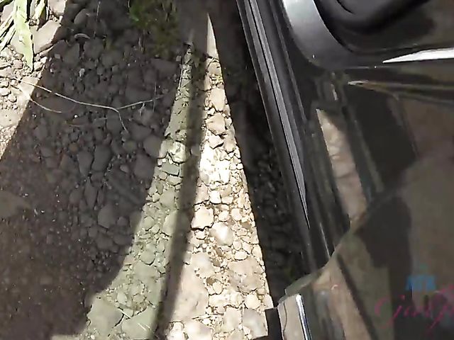 Smoking teen Lola Fae gets fingered in the car and blows outdoors