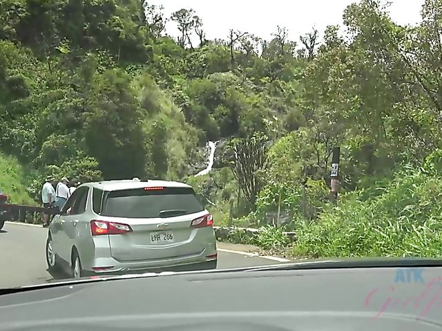 Smoking teen Lola Fae gets fingered in the car and blows outdoors