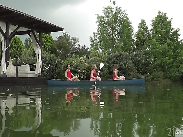 Lesbian outdoor 3some with anal toys featuring Stella Flex, Alexa Flexy and Cayenne Hot