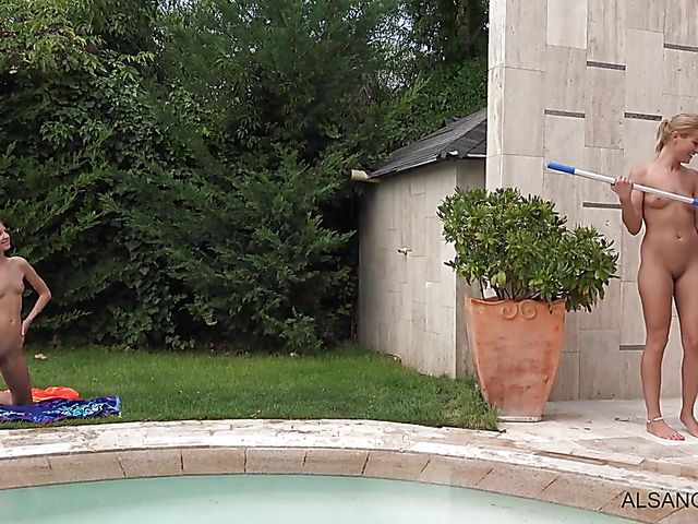 Cherry Kiss and Gina Gerson lesbian fisting by the pool