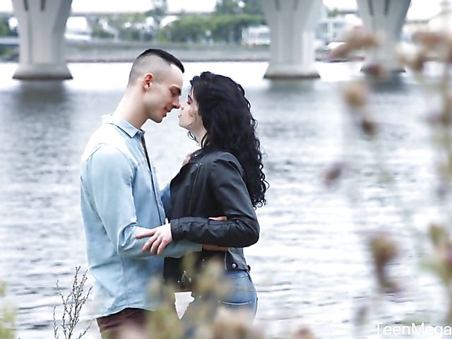 Young russian brunette Black Angel is full of romance and horny for cock