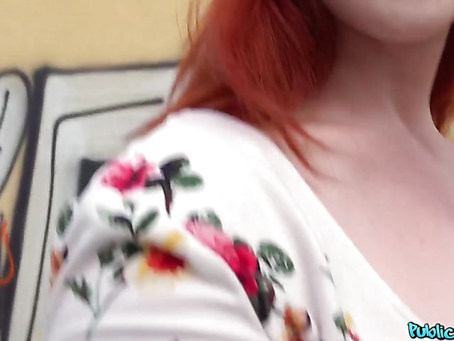 Public agent fucks blue-eyed redhead Alex Harper for money with her summer dress on