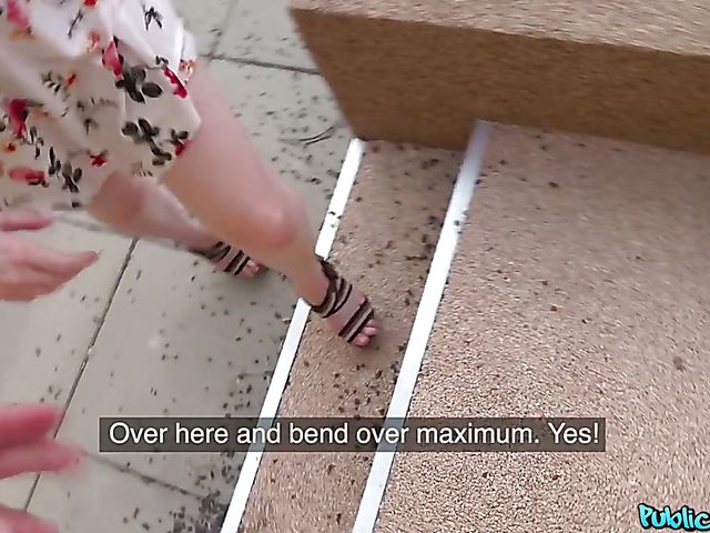 Public agent fucks blue-eyed redhead Alex Harper for money with her summer dress on