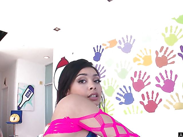 Gonzo anal and throatfuck with two ass loving girls Aaliyah Hadid and Abigail Peach