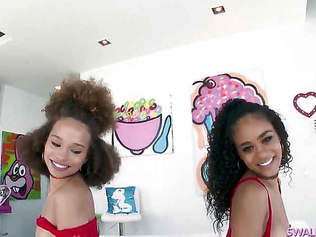 Ebony deepthroat trio with Cecilia Lion and Scarlit Scandal gagging on that BBC