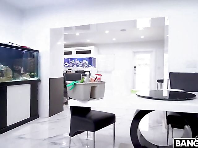 Busty latina maid with a lovely ass Alina Belle displays her assets and fucks a cock