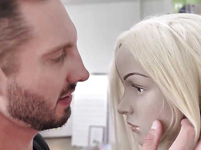 His mannequin sex fantasies become real with pale skin blonde MILF Natasha James
