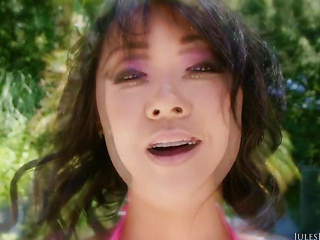 DP asian slut in pink fishnets Saya Song gets double fucked