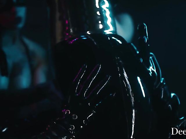 Latex threesome in the dark with Kayden Kross and Aidra Fox