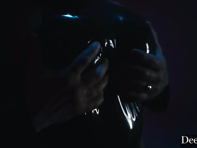 Latex threesome in the dark with Kayden Kross and Aidra Fox