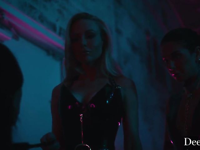 Latex threesome in the dark with Kayden Kross and Aidra Fox