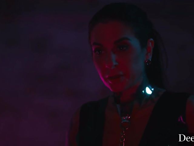 Latex threesome in the dark with Kayden Kross and Aidra Fox