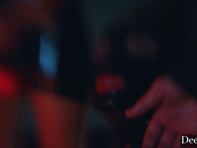 Latex threesome in the dark with Kayden Kross and Aidra Fox