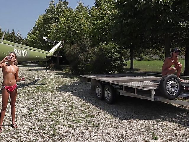 Behind the scenes of Talia Mint's outdoor pussy insertions by the helicopter