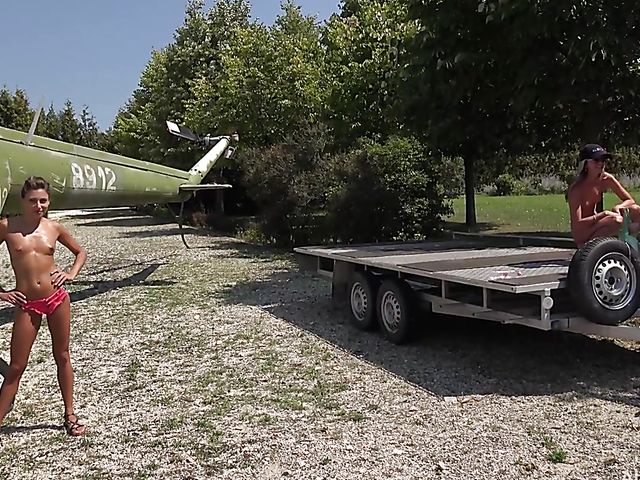 Behind the scenes of Talia Mint's outdoor pussy insertions by the helicopter