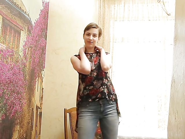 Tall short hair teen Virginia strip and finger play