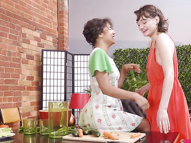 Dodi fucks Rubi Valentines' lesbian hairy pussy with a cucumber