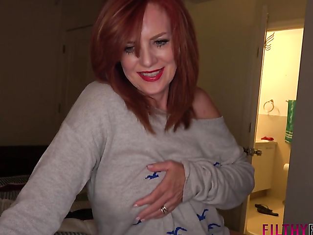 POV mature red head Andi James in bed with a dirty boy