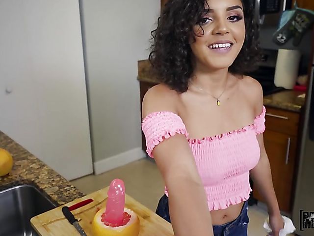 Curly hair latina teen Ella Cruz needs a juicy cock