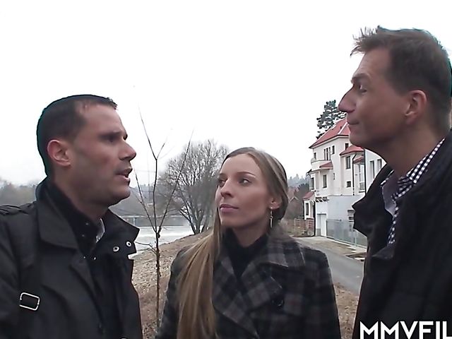 Morgan Moon's stockings threesome with two german guys