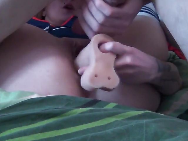 Homemade dildo and cock at the same time with a bad russian girl