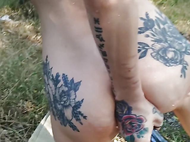 Champagne bottle insertion outdoors on a picnic  