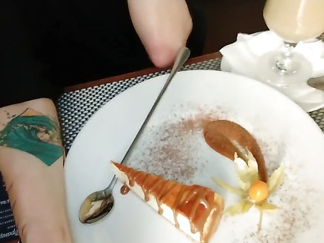 Amateur public pussy flashing and eating off the toilet