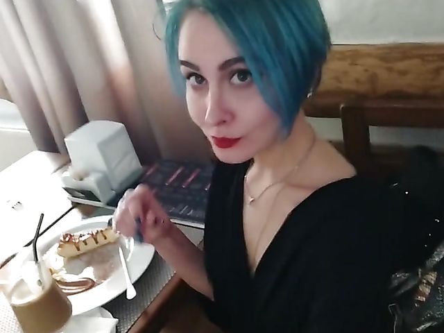 Amateur public pussy flashing and eating off the toilet