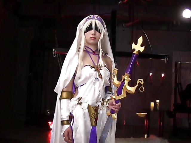 Japanese cosplay and blindfolded sex with a tied up babe