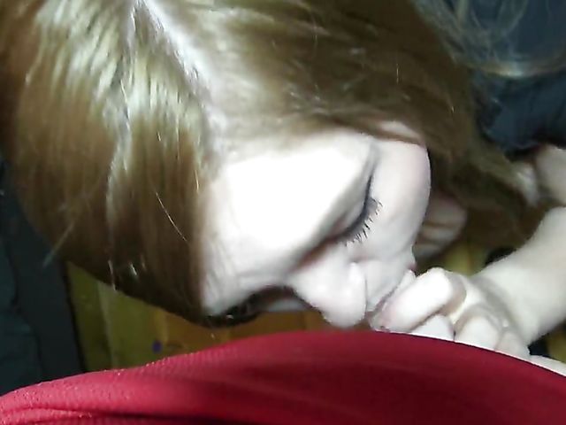 Chubby woman with heavy titites sucks and fucks a fake cock POV