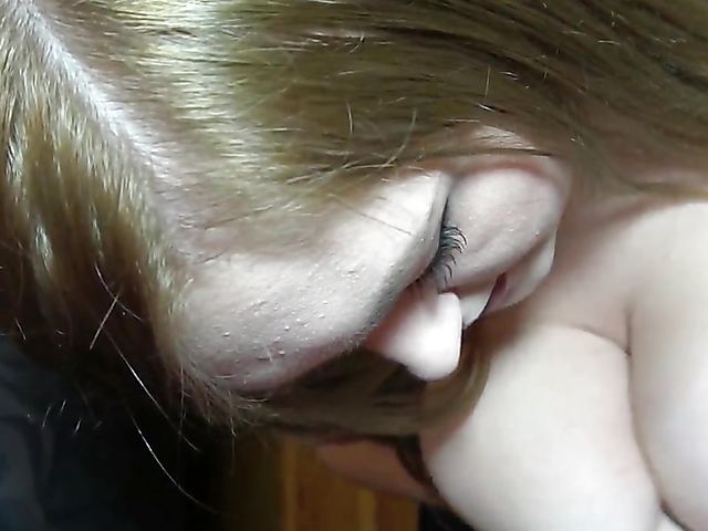 Chubby woman with heavy titites sucks and fucks a fake cock POV