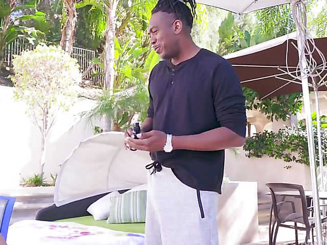 Busty Victoria June in a latex miniskirt loves that huge black cock